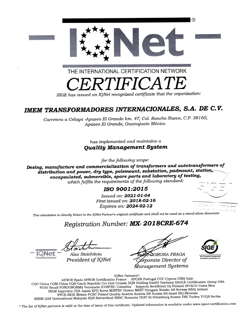 CERTIFICADOS DE CALIDAD – IMEM